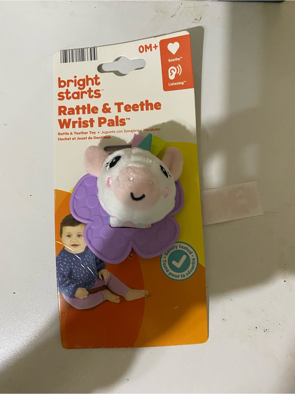 Bright Starts Purple Unicorn Rattle & Teethe Wrist Pal